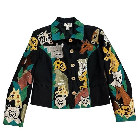 VTG. 80s ANAGE Safari Jacket Womens M Boho Embroidered Wild Things Animals Artsy - Picture 1 of 6
